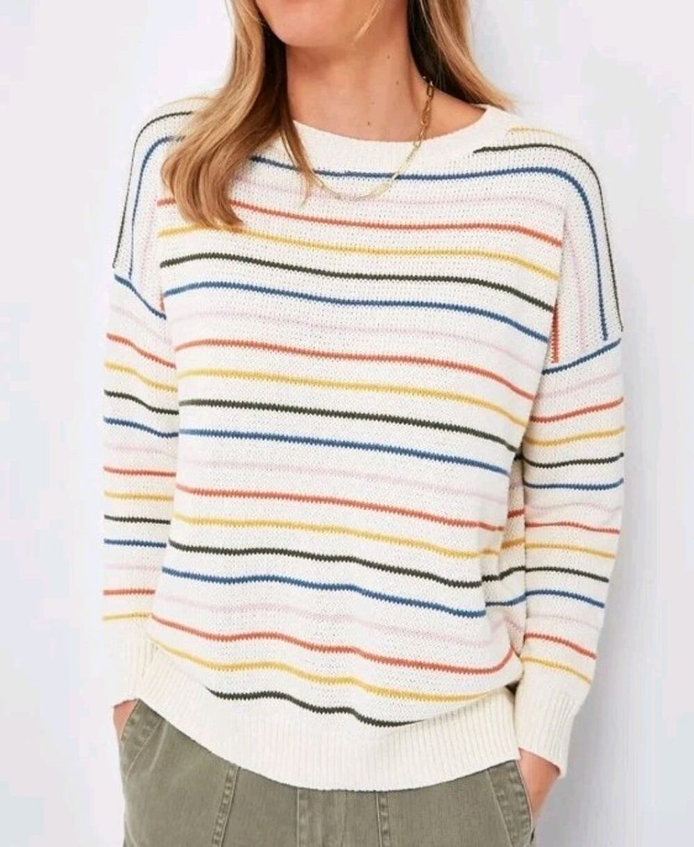 Emerson Fry Carolyn Rainbow 5 Stripe Organic Cotton Crewneck Sweater Womens M